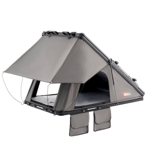 Summit SLV slimline hardshell rooftop tent open with side rainfly